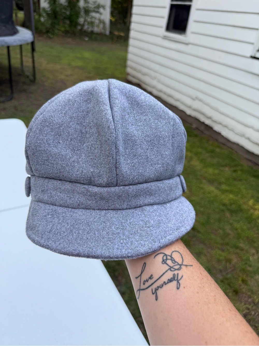 Gray Wool Newsboy-Style Cap for Women